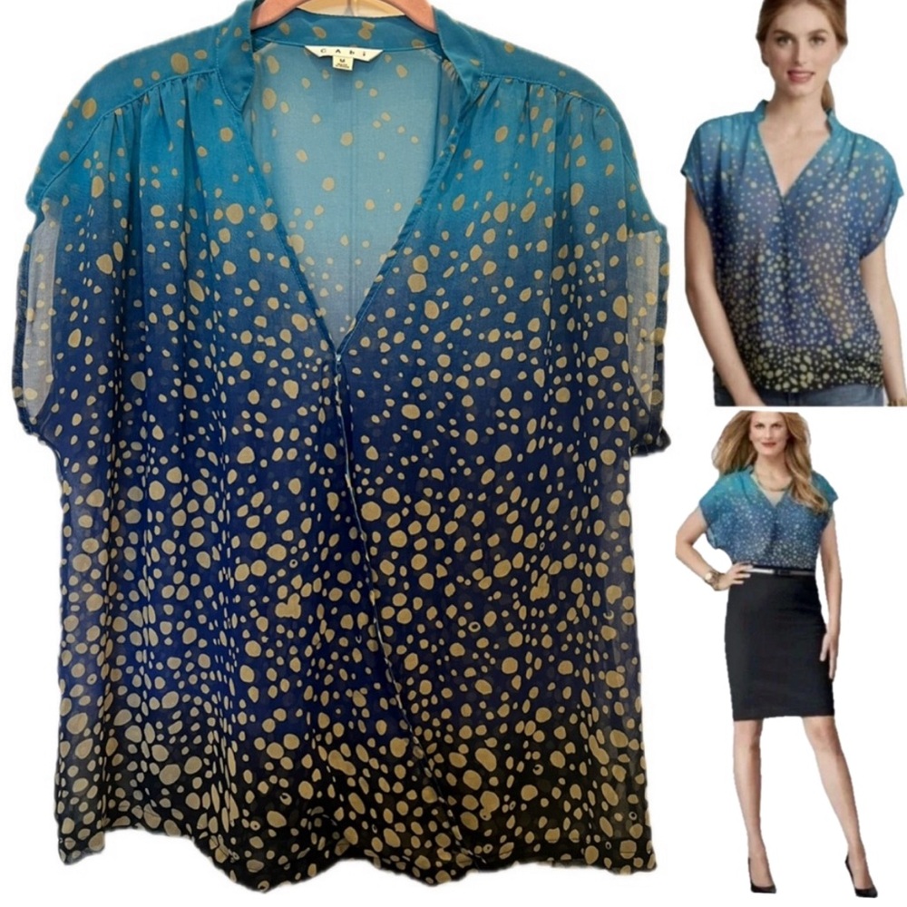 CAbi Women's Sz M Blue Ombre
Spotted Print Semi Sheer Cap Snap closure Faux Wrap - Picture 2 of 15